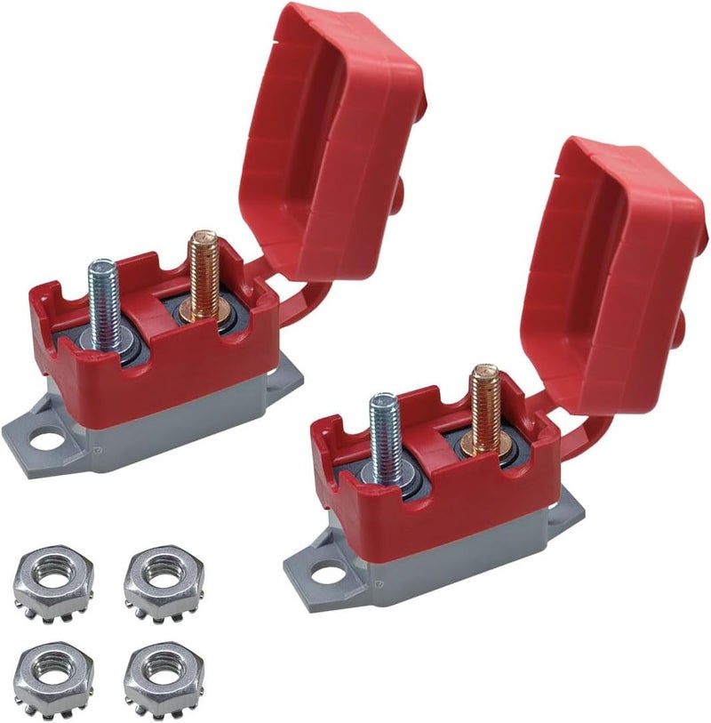 LHDOS 2PCS DC 12V-24V Automatic Reset Circuit Breaker with Cover Stud Bolt, 50A Car Current Overload Protector for Car, RV, Bus, Truck, Car Engine, Battery Charger and More (50A) - Image 1